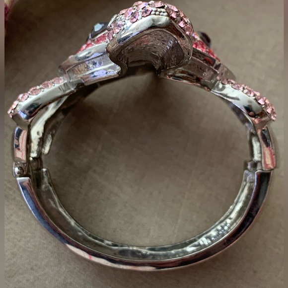 Turtle Fashion Pink Rhinestone Dressy Party Bangle Hinged Clamper Bracelet - Picture 8 of 12